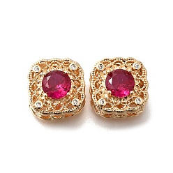 Красный Латунные стеклянные бусины, без кадмия, без никеля и без свинца, реальный 18 k позолоченный, квадратный, красные, 13.5x13.5x7.5 мм, отверстие : 1.8 мм