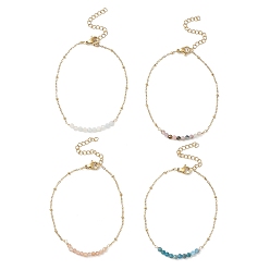 Смешанные камни 4шт. 4 браслет из натуральных смешанных драгоценных камней с бисером и сателлитными цепочками, 304 браслет из нержавеющей стали, 6-7/8~7-1/8 дюйм (17.5~18 см), 1 шт / стиль