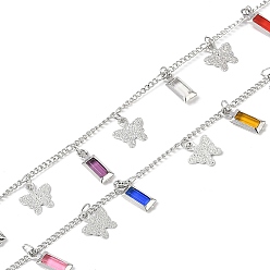 Платина Цепи ручной работы из латуни и стекла, для ожерелья браслеты решений, долговечный, пайки, с катушкой, бабочка с прямоугольником, платина, 11x4x2 мм, около 16.40 футов (5 м) / рулон