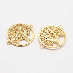 Plaqué 18K Or Véritable Micro cuivres ouvrent note AAA liens de zircone cubique, plaqué longue durée, arbre de la vie, sans cadmium et sans nickel et sans plomb, réel 18 k plaqué or, 24x17x2mm, Trou: 1mm