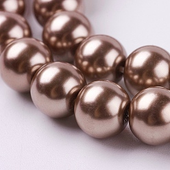 Saddle Brown Eco-Friendly Dyed Glass Pearl Round Beads Strands, Grade A, Cotton Cord Threaded, Saddle Brown, 8mm, Hole: 0.7~1.1mm, about 52pcs/strand, 15 inch
