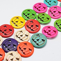 (52) Непрозрачная лаванда Синтетических нитей бирюзовые бусы, окрашенные, тыква тыква джек о фонарь джек о фонарь, разноцветные, 15x3.5 мм, отверстие : 1 мм, около 27 шт / нитка, 15.35 дюйм