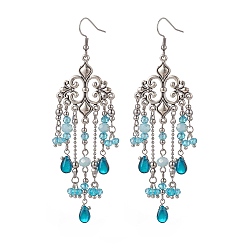 Светлый Морско-зеленый Стеклянные серьги-люстры с кисточками, 316 длинные серьги из хирургической нержавеющей стали для женщин, светло-зеленый, 104 мм, штифты : 0.6 мм