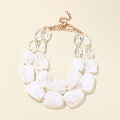 Белый Двухслойные ожерелья из граненых каплевидных бусин из смолы для женщин, с концевыми цепями из сплава, золотые, белые, 12.60 дюйм (32 см)