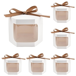 Белый 10шестиугольные коробки для тортов из крафт-бумаги с визуальным окном и лентой, для пирогов и кексов, белые, 10x10x10 см