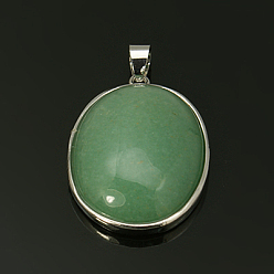 Зеленый Авантюрин Природных драгоценных камней подвески, зеленый авантюрин с сплава нахождения параметров, овальные, Платиновый металл, зелёные, 35x24x8 мм, отверстие : 4x6 мм