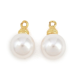 Настоящее золото 18K Подвески из латуни и АБС-пластика с имитацией жемчуга, круглые подвески, без кадмия и без свинца, долговечный, стойки покрытие, реальный 18 k позолоченный, 13x8 мм, отверстие : 1.2 мм