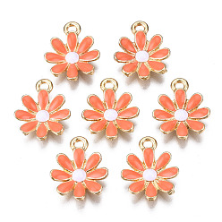 Коралловый Подвески из легкого позолоченного сплава, с эмалью, цветок, коралл, 17.5x14.5x3 мм, отверстие : 2 мм