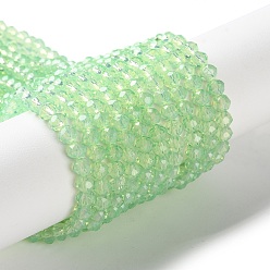 Светло-зеленый Запекание окрашенные прозрачные стеклянные бусины нити, имитация Opalite, граненые, круглые, светло-зеленый, 4 мм, отверстие : 0.9 мм, около 105~110 шт / нитка, 38~39 см