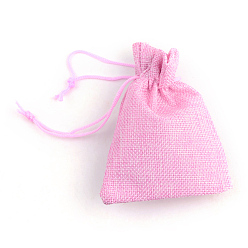 Pearl Pink Polyester Imitation Burlap Packing Pouches Drawstring Bags, for Christmas, Wedding Party and DIY Craft Packing, Pearl Pink, 12x9cm