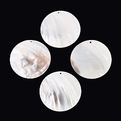 Морская Ракушка Естественных пресноводных оболочки большие кулоны, Дисковые подвески, цвет морской раковины, 64.5~65x3~4 мм, отверстие : 3 мм