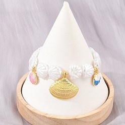 Shell Shape Ocean Brass Enamel Charm Bracelets for Women, White ABS Imitation Pearl Beaded Bracelets, Rack Plating, Long-Lasting Plated, Cadmium Free & Lead Free, Real 18K Gold Plated, Shell Shape, 7.05 inch(17.9cm), charm: 13.5~21.5x12~24.5mm
