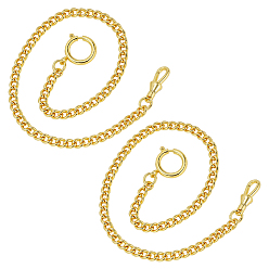 Золотой 2шт. железная цепочка для карманных часов с зажимом, винтажная металлическая карманная цепочка для жилета, с пружинными кольцами ворот, золотые, 355 мм