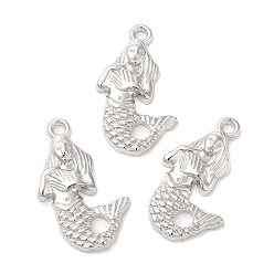 Platinum Alloy Pendants, Mermaid, Platinum, 34x21x4mm, Hole: 2.5mm, about 374pcs/1000g