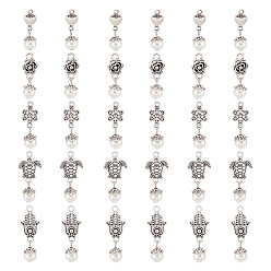 Античное Серебро 6 наборы акриловых подвесок с имитацией жемчуга, с обнаружением сплава тибетского стиля, сердце и цветок и хамса рука рука мириам и морская черепаха, античное серебро, 25~36 мм, отверстие : 1.8~2 мм, 5 шт / комплект, 30 шт / коробка