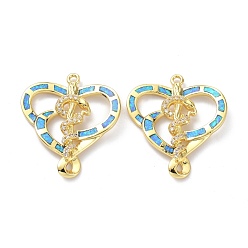 Real 18K Gold Plated Eco-friendly Brass Micro Pave Clear Cubic Zirconia Pendants, with Synthetic Opal, Long-Lasting Plated, Heart with Snake, Real 18K Gold Plated, 29x25.5x4.5mm, Hole: 1.6mm