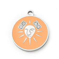 Lion Douze constellations 304 pendentifs en acier inoxydable émaillé, avec strass, couleur inox, charmes du lion, 17x15x1.8mm, Trou: 1.8mm