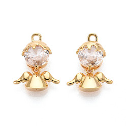 Настоящее золото 18K Латунные микро проложить кубического циркония прелести, ангел, реальный 18 k позолоченный, 15x11x5~5.5 мм, отверстие : 1.2 мм