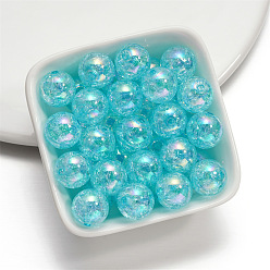 Cyan Baking Paint Crackle Glass Beads, Round, Cyan, 16mm, Hole: 2mm, 10pcs/bag