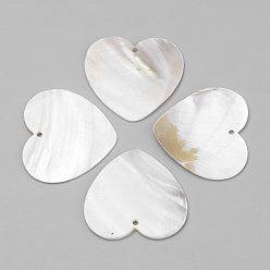 Creamy White Freshwater Shell Pendants, Heart, Creamy White, 41~43x45x1.5~2mm, Hole: 2mm