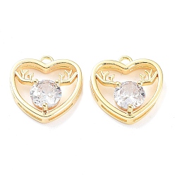 Golden Brass Micro Pave Cubic Zirconia Pendants, Heart Charm, Golden, 14.5x14.5x5mm, Hole: 1.6mm