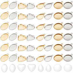 Золотой & Цвет Нержавеющей Стали Набор для изготовления заготовок подвески своими руками, в том числе 304 подвеска из нержавеющей стали с кабошоном, стекло кабошон, овал, сердце, капля и плоский круглый, золотые и нержавеющая сталь цвет, 96 шт / коробка