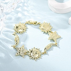Настоящее золото 18K Латунь ссылка браслеты для женщин, солнце и луна и звезда, долговечный, стойки покрытие, без свинца и без кадмия, реальный 18 k позолоченный, 7-1/2 дюйм (19 см)