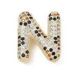 Letter N Латунные микро проложить кубического циркония подвески, долговечный, стойки покрытие, письмо амулеты, реальный 18 k позолоченный, Письмо N, 20.5x17x7 мм, отверстие : 5.2x3 мм