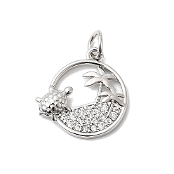 Дерево Латунные микро проложить кубического циркония подвески, плоские круглые прелести, долговечный, без кадмия и без свинца, с целью перехода в кольце, золотые, дерево, 16x15.5x3 мм, отверстие : 3 мм