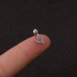 Letter Q 316l серьги для хряща из хирургической нержавеющей стали с микропаве из прозрачного кубического циркония, цвет нержавеющей стали, Буква Q, 6 мм, штифты : 1.2 мм