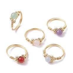 Золотой Женское кольцо на палец из медной проволоки с натуральным драгоценным камнем, золотые, 1.5~8 мм, внутренний диаметр: 18 мм