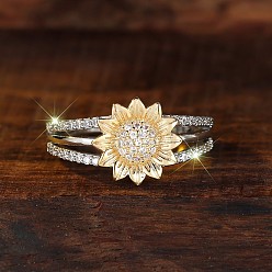 Платина Кольца с кубическими цирконами из латуни, цветок, платина, размер США 10 (19.8 мм)