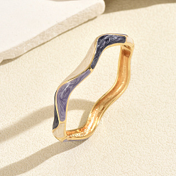 Purple Zinc Alloy Enamel Irregular Wave Open Hinged Cuff Bangles for Women Daily Wear, Golden, Purple, Inner Diameter: 2.36 inch(6cm)~2.76 inch(7cm)