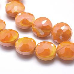 Темно-Оранжевый Стеклянные бусины с гальваническим покрытием , гальваническое покрытие, плоские круглые граненые, темно-оранжевый, 14x10 мм, отверстие : 1 мм, около 22 шт / нитка, 11.8 дюйм