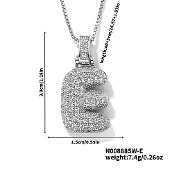 Letter E Элегантные латунные микропаве прозрачные кубические цирконии 3d начальные ожерелья, идеальный подарок для нее, платина, Письмо E, 15.75 дюйм (40 см)