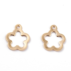 Echt 18 k vergoldet 201 Edelstahl Anhänger, hohl, Blume Reize, echt 18 k vergoldet, 12.5x10.5x0.5 mm, Bohrung: 1.2 mm