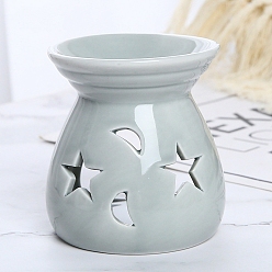 Silver Ceramic Incense Holders, Home Office Teahouse Zen Buddhist Supplies, Vase with Star Moon Pattern, Silver, 75x83mm