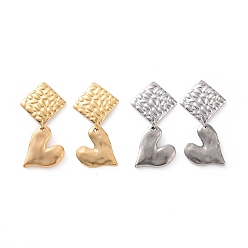 Mixed Color 304 Stainless Steel Heart with Rhombus Dangle Stud Earrings for Women, Mixed Color, 37mm, Pin: 0.8mm