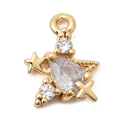 Настоящее золото 18K Латунные микропаве прозрачные кубические циркониевые подвески, звезда очарование, реальный 18 k позолоченный, 13x10x4 мм, отверстие : 1.3 мм