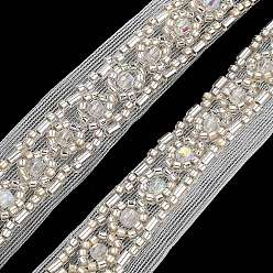 Blanc Floral Garnitures de dentelle de fleur de polyester, avec abs perles de perles d'imitation et de verre, floral blanc, 5/8 pouces (15 mm)
