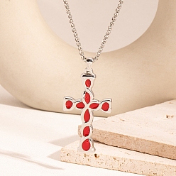 Красный Ожерелья с подвеской-крестом из нержавеющей стали с эмалью, цвет нержавеющей стали, красные, 16.02 дюйм (40.7 см)