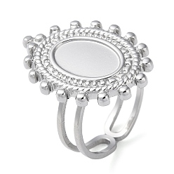 Нержавеющая Сталь Цвет Не тускнеет 304 компоненты открытого кольца манжеты из нержавеющей стали, настройки кольца чашки безеля, овальные, цвет нержавеющей стали, размер США 6 1/4 (16.7 мм), лоток : 12x8 мм