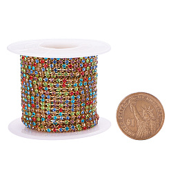 Colorful Brass Rhinestone Strass Chains, with Spool, Rhinestone Cup Chain, about 2880pcs Rhinestone/roll, Grade A, Raw(Unplated), Nickel Free, Colorful, 2mm, about 10yards/roll