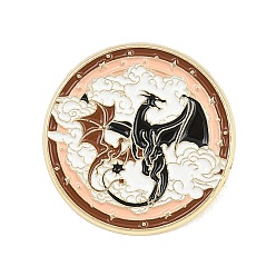 Золотой Эмалевые булавки, булавки для лацканов из сплава для одежды рюкзака, плоские круглые с драконом, золотые, 31 мм