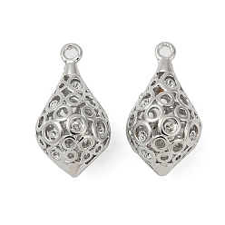 Платинированный Полые латунные подвески со стразами, без кадмия, без никеля и без свинца, слеза, Реальная платина, пригодный для стразов 1 мм, 23x13x12.5 мм, отверстие : 1.6 мм