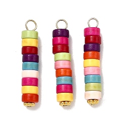 Золотой Подвески-колонны из окрашенной синтетической бирюзы, Подвески из бусин в форме диска с 304 петлями из нержавеющей стали, разноцветные, золотые, 33x6.5 мм, отверстие : 2.5 мм