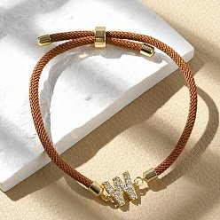 Letter W Регулируемые браслеты из нейлона, латунные микропаве кубические цирконии буквы подвески ювелирные изделия для женщин мужчин, стойки покрытие, долговечный, Буква W, 1/8 дюйм (0.3 см), внутренний диаметр: 2-5/8 дюйм (6.6 см)