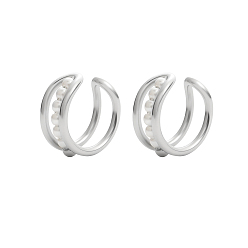 Нержавеющая Сталь Цвет 304 Серьги-манжеты из нержавеющей стали с жемчугом из ракушек для женщин, цвет нержавеющей стали, 16x7 мм