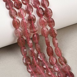 Клубничный Кварц Природного кварца клубники нитей бисера, граненые, Плоско-овальные, 8x6x3 мм, отверстие : 0.7~0.8 мм, около 46~47 шт / нитка, 14.96~15.16'' (38~38.5 см)