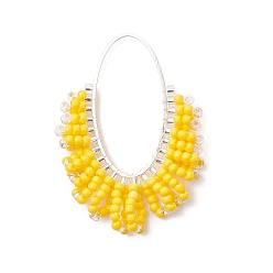 Золотистый Стеклянные подвески из бисера, овальные амулеты, с латунными связывая колец, серебряные, золотые, 40x29~29.5x4 мм, отверстие : 28x14 мм